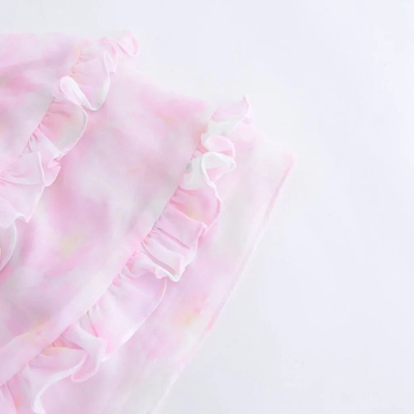 For Love And Lemons Pink & Cream Floral Ariana Layered Ruffle Mini Skirt S - Picture 5 of 10